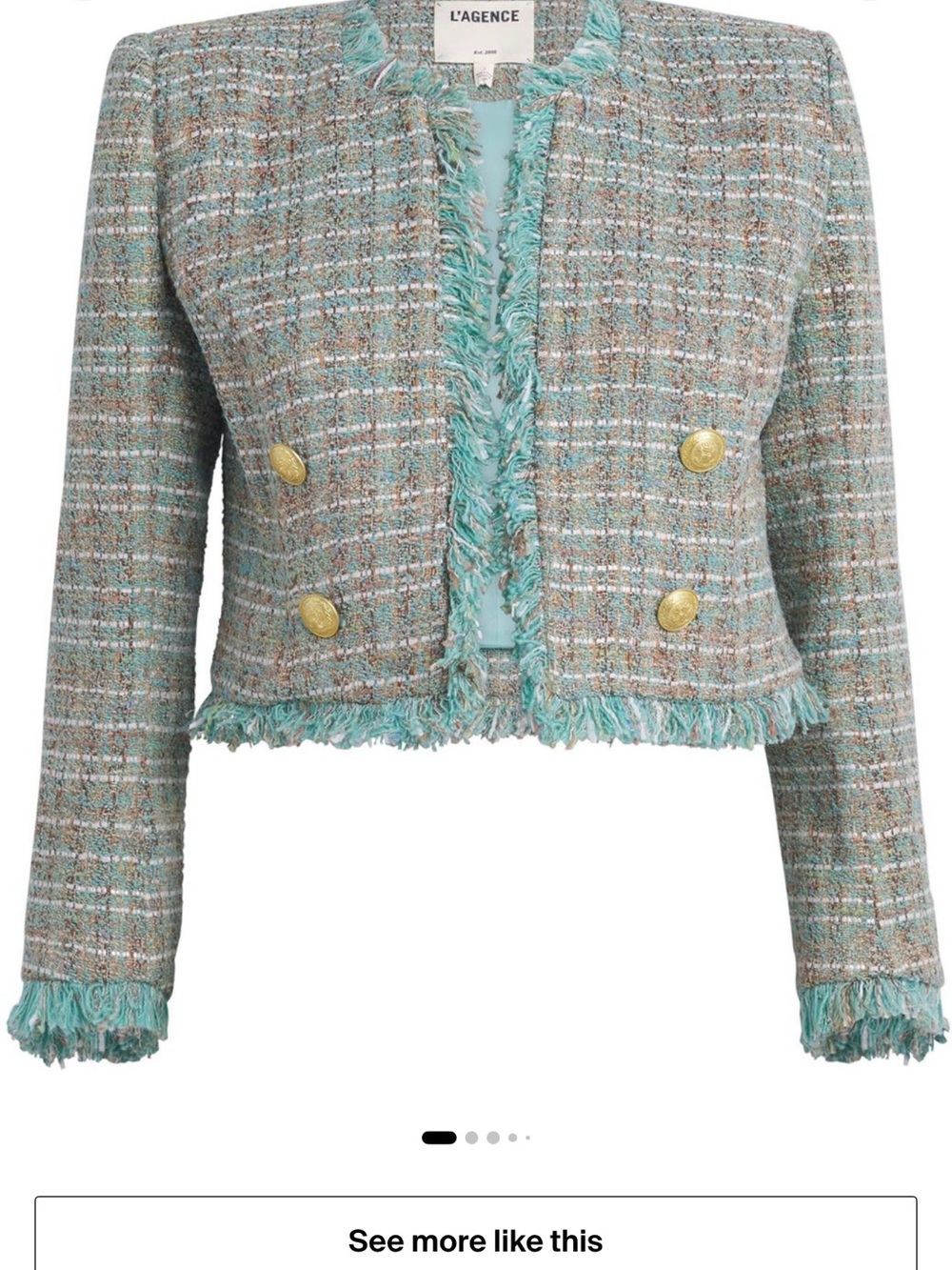 L'AGENCE Teal-Trim Tweed Cropped Blazer